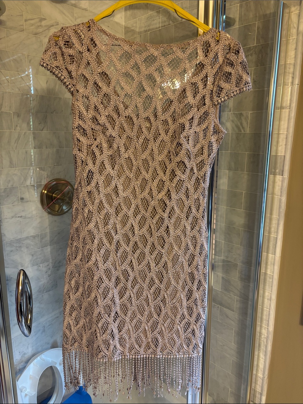 Beaded Fringe Cocktail Dress - Taupe